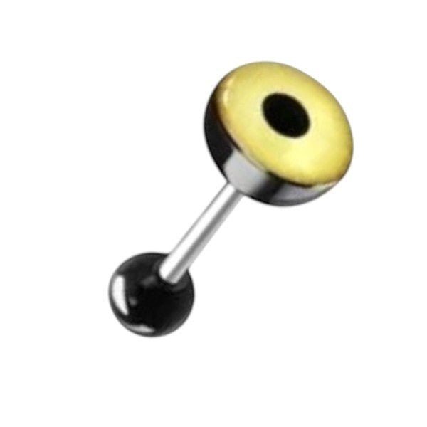 Stalen Logo Tongpiercing met Acryl Balletje - Oog-Geel -