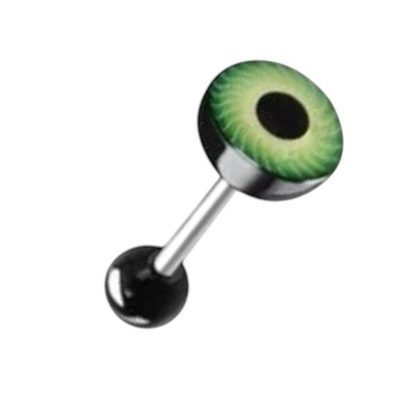 Stalen Logo Tongpiercing met Acryl Balletje - Oog-Groen -