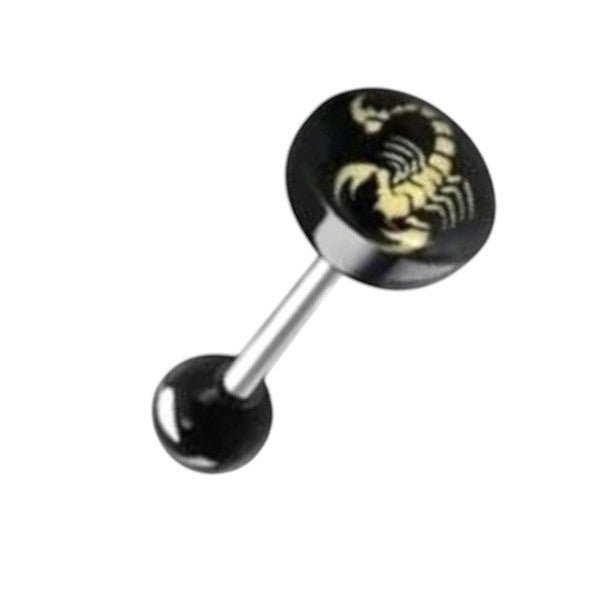 Stalen Logo Tongpiercing met Acryl Balletje - Schorpioen -