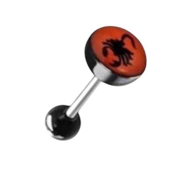 Stalen Logo Tongpiercing met Acryl Balletje - Schorpioen-Rood -