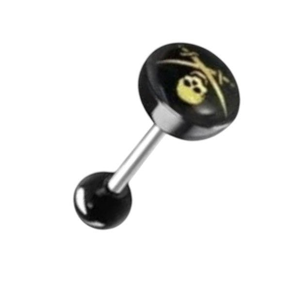 Stalen Logo Tongpiercing met Acryl Balletje - Piraat-Zwaard -