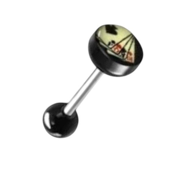 Stalen Logo Tongpiercing met Acryl Balletje - Speelkaarten -
