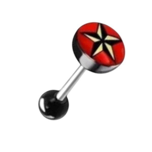 Stalen Logo Tongpiercing met Acryl Balletje - Nautische-ster -
