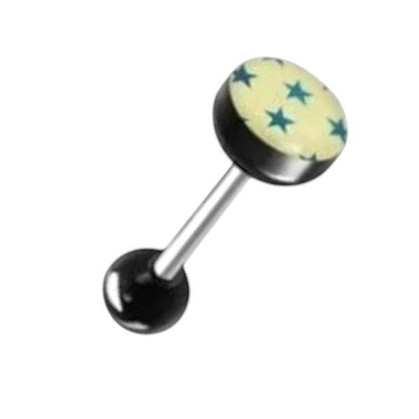 Stalen Logo Tongpiercing met Acryl Balletje - Sterretjes-Blauw -