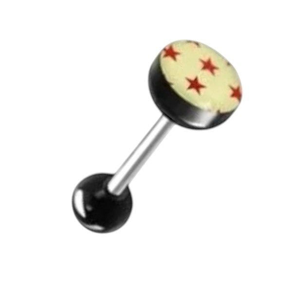 Stalen Logo Tongpiercing met Acryl Balletje - Sterretjes-Rood -