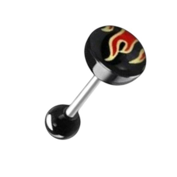 Stalen Logo Tongpiercing met Acryl Balletje - Vlam -