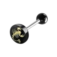 Stalen Logo Tongpiercing met Acryl Balletje - Vlam -