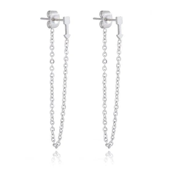 Stijlvolle Stalen oorbellen met kettinkje - Zilverkleurig / Cactus-8x4mm -