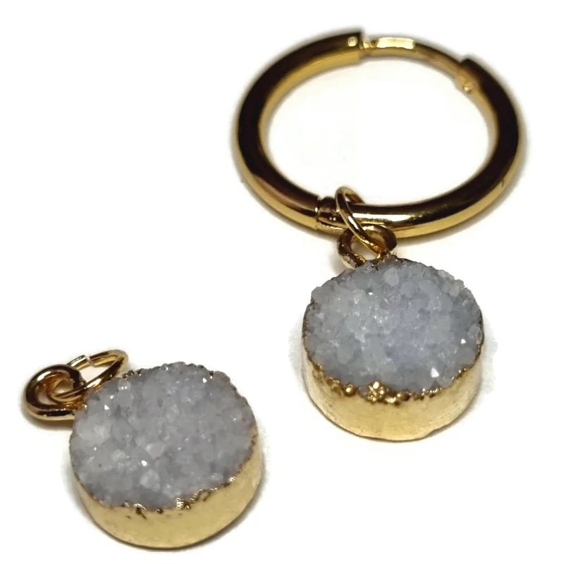 Sierlijke Druzy Oorbedels - Kleurrijk en Uniek - Goudkleur / 14mm / Icy pink-Natuursteen - Unisex