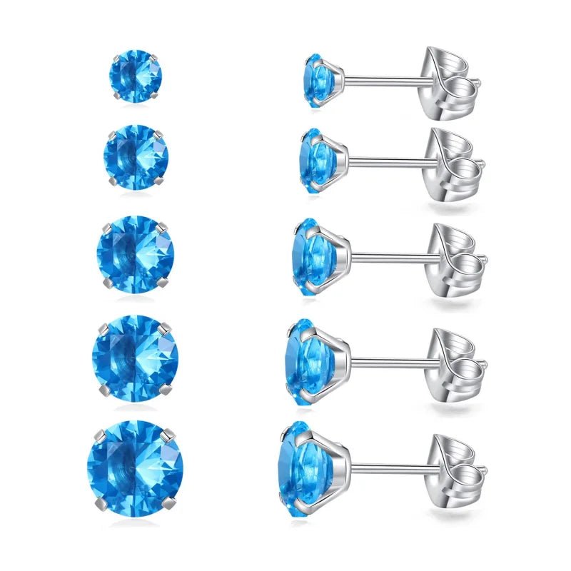Titanium Oorbellen - Lichtblauwe Zirkonia - 4mm -