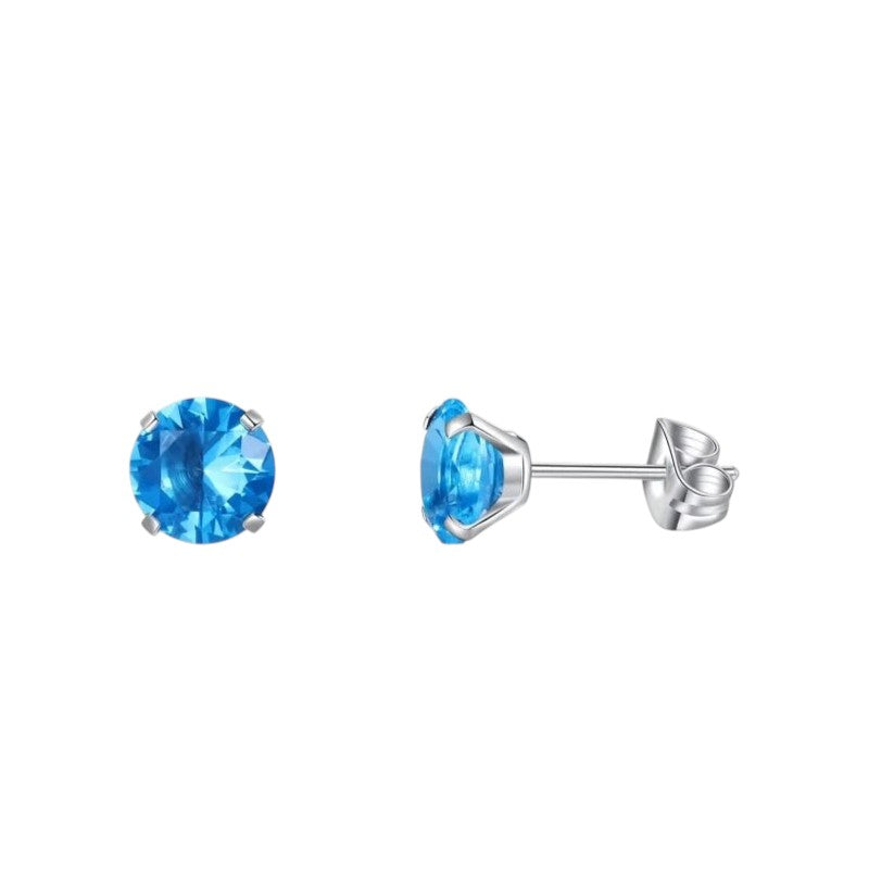 Titanium Oorbellen - Lichtblauwe Zirkonia - 7mm -