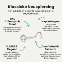 Stalen Neuspiercing met Zirkonia Steentje - Hart - Heren