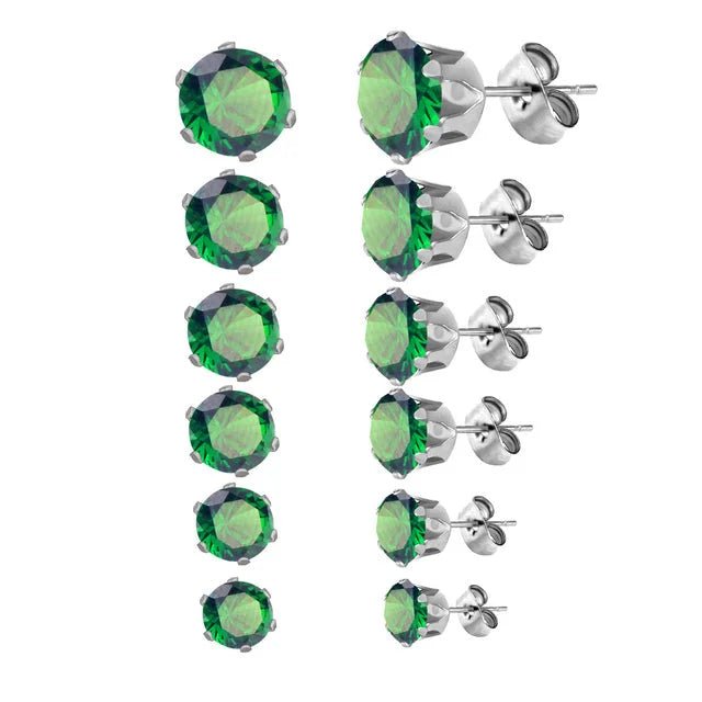 RVS Zirkonia Oorbellen Donkergroen Rond - Groene Kristal Oorstekers - Zilverkleur / 5mm -