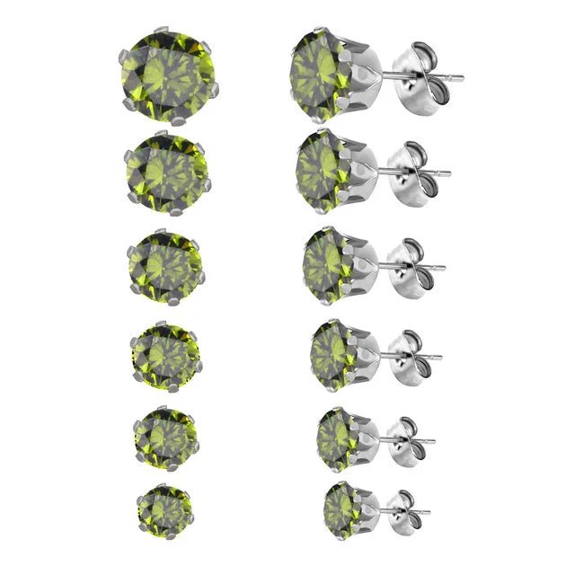 RVS zirkonia Oorbellen Olijf Groen - Goudkleur / 3mm -