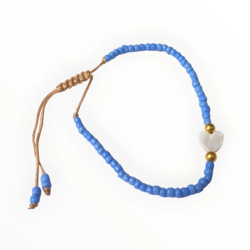 Verstelbare Armband Met Schelp Hartje - Blauw - Dames