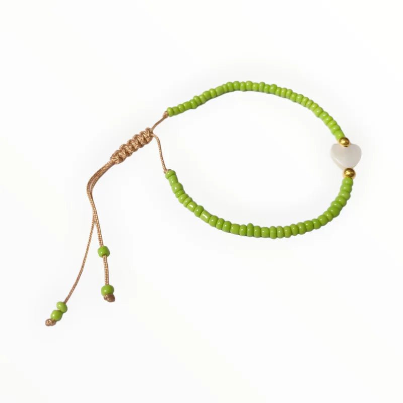 Verstelbare Armband Met Schelp Hartje - Licht Groen - Dames