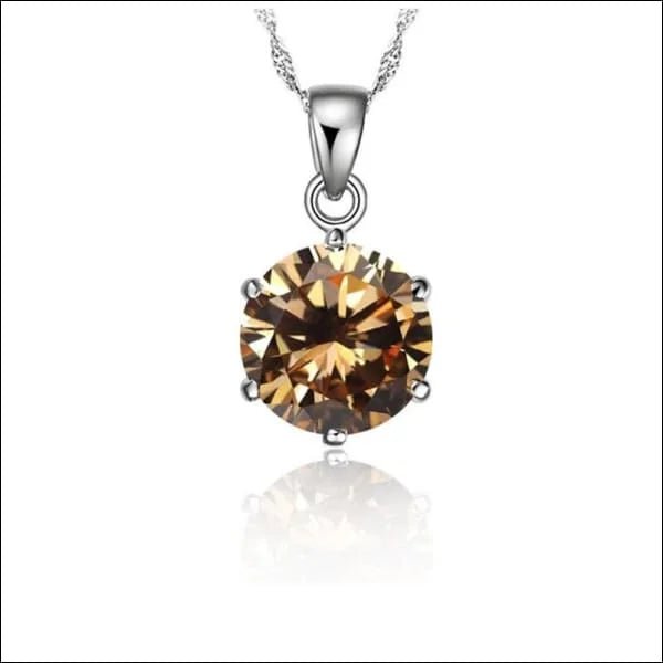 Zilveren Dames Halsketting met Ronde Zirkonia - Champagne - Dames