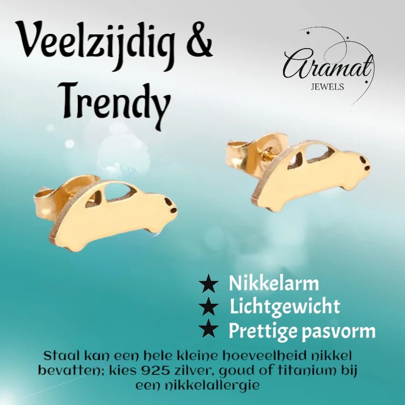 Goudkleurige Auto Oorbellen in Staal (13x5mm) -