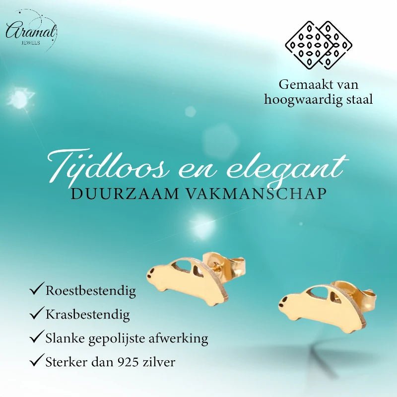 Goudkleurige Auto Oorbellen in Staal (13x5mm) -