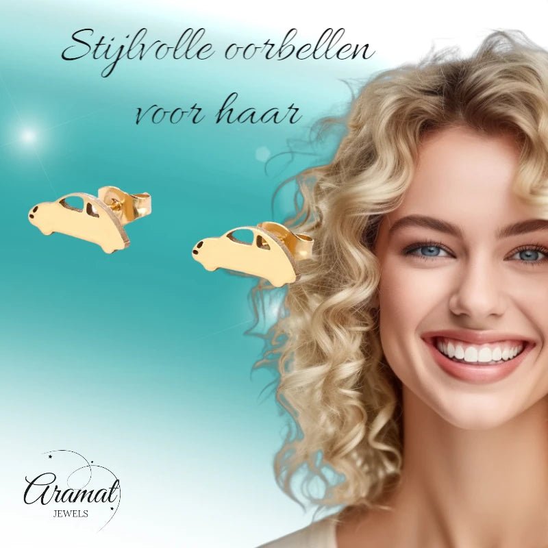 Goudkleurige Auto Oorbellen in Staal (13x5mm) -