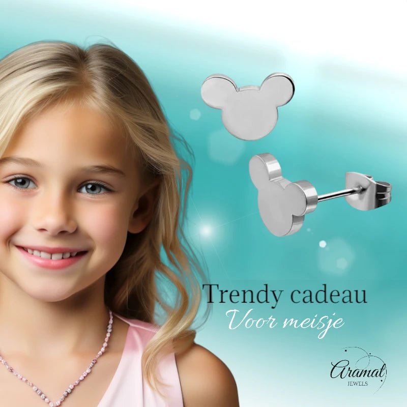 Zilverkleurige Mickey Mouse Oorbellen 10mm | Stainless Steel - Zilverkleur / 10mm -