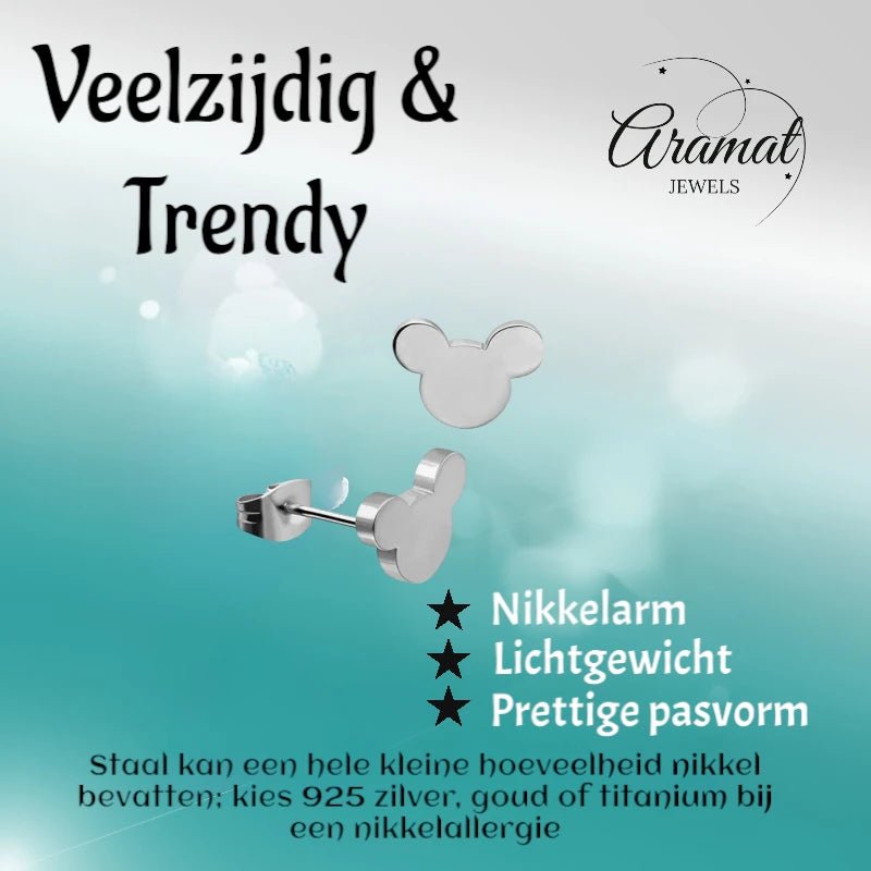 Zilverkleurige Mickey Mouse Oorbellen 10mm | Stainless Steel - Zilverkleur / 10mm -