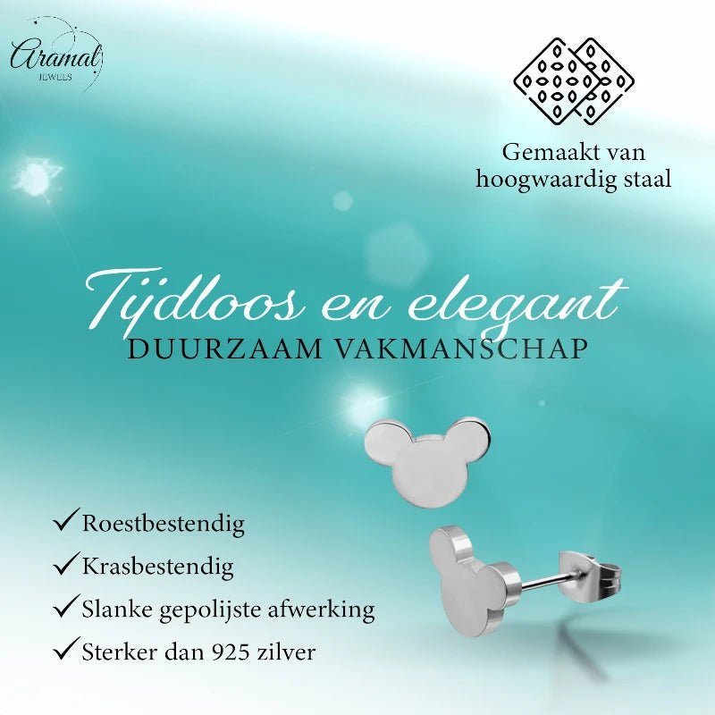 Zilverkleurige Mickey Mouse Oorbellen 10mm | Stainless Steel - Zilverkleur / 10mm -