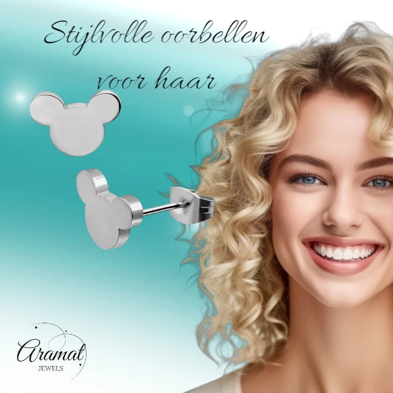 Zilverkleurige Mickey Mouse Oorbellen 10mm | Stainless Steel - Zilverkleur / 10mm -