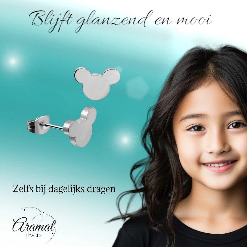 Zilverkleurige Mickey Mouse Oorbellen 10mm | Stainless Steel - Zilverkleur / 10mm -