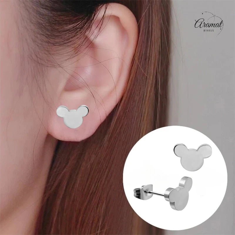 Zilverkleurige Mickey Mouse Oorbellen 10mm | Stainless Steel - Zilverkleur / 10mm -